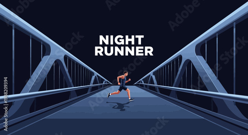 Evening Silhouette: A Night Runner Sprinting Across a Modern Architectural Structure
