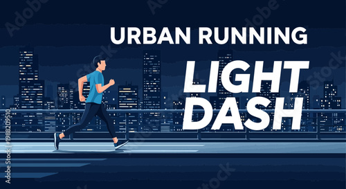 Evening Urban Sprint Illustration Depicting a Runner with City Skyline Background