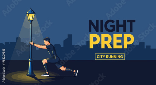 Evening Workout Preparation In City, Runner Starts His Routine Under Lamp Post