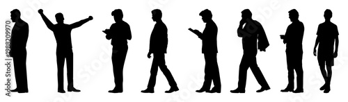 PNG Silhouettes of people walking on transparent background