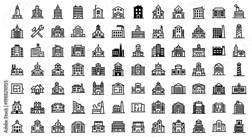 Фотография Black and white building icons set.