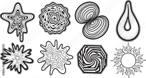 Abstract Psychedelic Y2K Geometric Shapes and Surreal Wavy Vector Elements Set