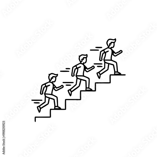Teens running up stairs in a line for exercise illustration  