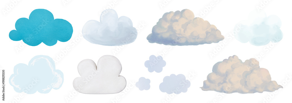 Fototapeta premium PNG Whimsical watercolor cloud illustrations on transparent background