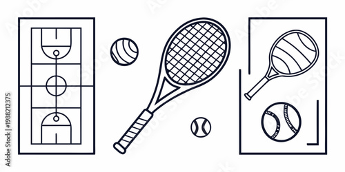 Sports equipment line sports equipment line black tennis racket baseball basketball