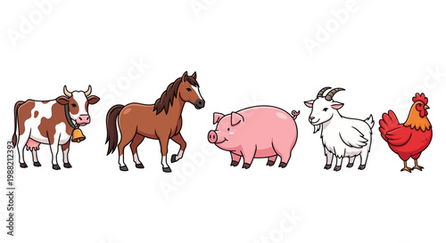 Farm animals standing in line.