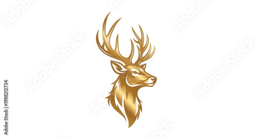 Golden Deer Head Silhouette Majestic Antlers Elegant Wildlife.