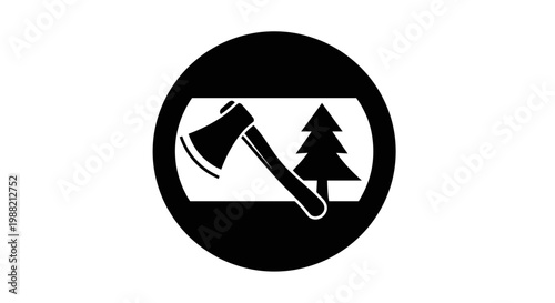 Axe and tree logo symbol.