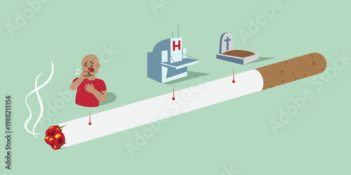 Symbolic vector drawing depicting the fatal consequences of tobacco use. High-impact graphic for social awareness ads, health brochures, and quitting smoking support resources.