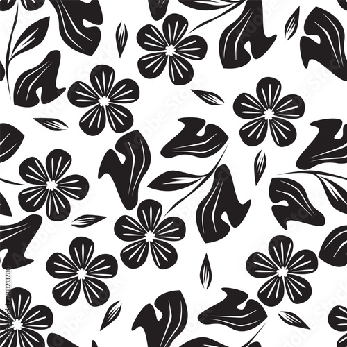 Summer garden floral print with leaves and flowers. Spring tulips, hydrangea, ranunculus, hyacinth, peony, rose, lilac. Botanical pattern design. Seamless vector colorful pattern. On white background