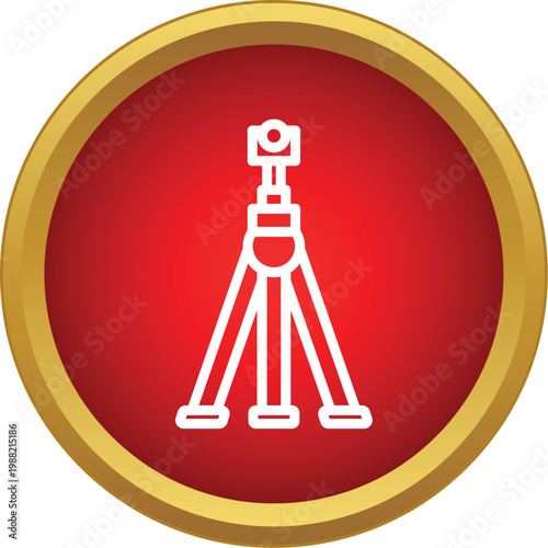 Tripod with camera icon representing stability and video production in a red circle