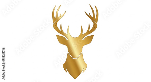 Golden Deer Head Silhouette with Antlers and Chain Detail.