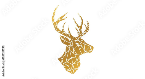 Golden Deer Head Silhouette with Geometric Pattern.