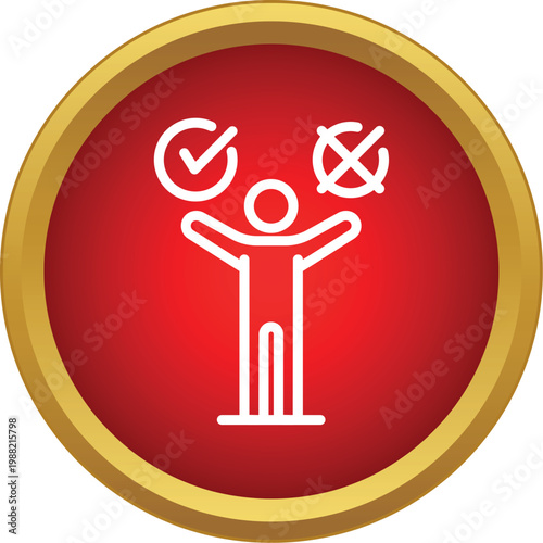 Person icon considering right and wrong options, signifying judgment and ethical choice