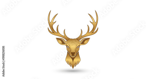 Golden Deer Head with Antlers Majestic Animal Illustration.