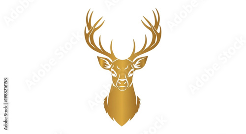 Golden Deer Head with Antlers Majestic Animal Illustration.