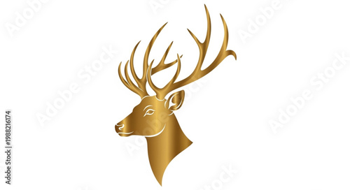 Golden Deer Head with Antlers Majestic Animal Illustration.