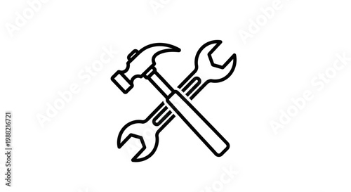 Hammer and Wrench Tool Icons Crossed.