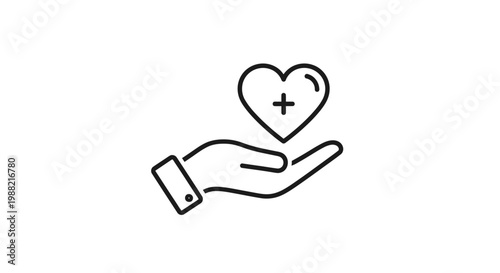 Hand holding heart with medical cross.