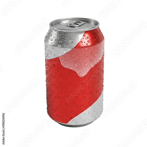 Cold soda can with water droplets isolated on transparent background