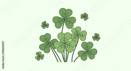 Green Shamrock Clover Leaves Collection on Light Background