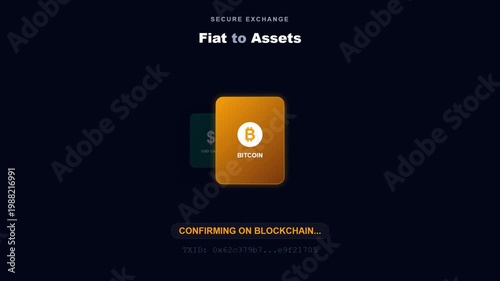 Secure Exchange Fiat to Bitcoin Assets Animation on Blockchain