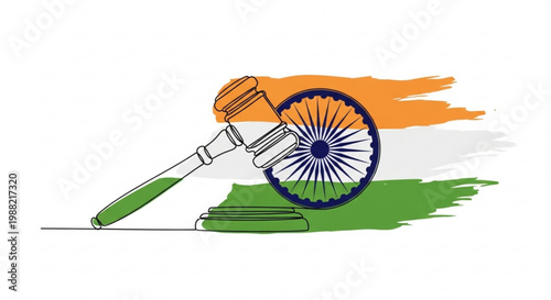 Indian law concept with a gavel and the national flag representing justice and legal system in India vector illustration