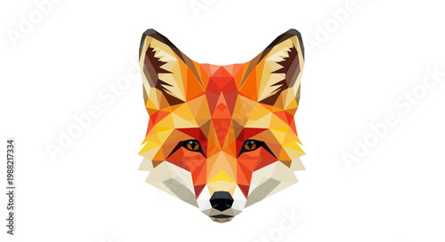 Low Poly Fox Geometric Head Portrait, Polygonal Animal Art