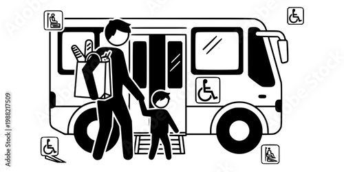 Accessible Low-Floor Bus with Parent and Child Silhouette