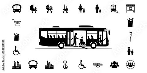 Accessible Low-Floor Bus with Parent and Child Silhouette