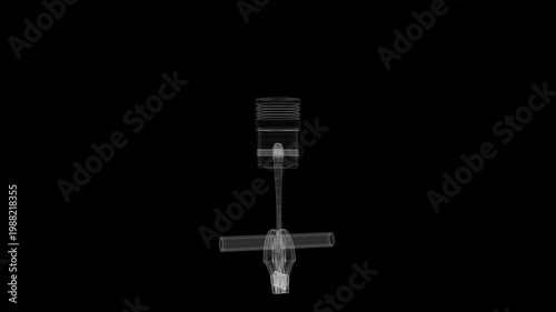 Wireframe Car Engine with One Cylinder and Rotating Crankshaft on Black Background - 3d 4k animation (3840 x 2160 px)