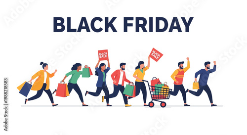 Excited Shoppers Sprinting For Black Friday Deals And Sales Events