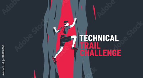 Extreme Trail Runner Ascending Rugged Mountain Face In Dynamic Style