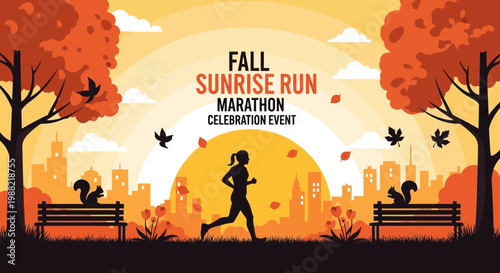Fall Sunrise Marathon Event: A Beautiful Autumn Cityscape Running Race Celebration Experience