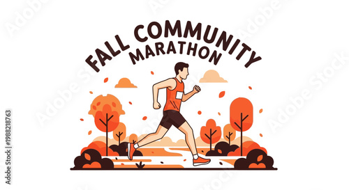 Fall Community Marathon Runner, Autumn Season, Outdoor Exercise, Fitness Event Illustration