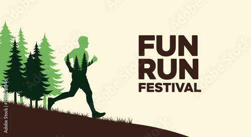 Forest Fun Run Festival Silhouette Of A Runner Amidst Pine Trees