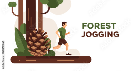 Forest Jogging Illustration Depicting Running in Nature and Outdoor Fitness Activities