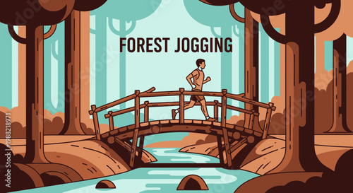 Forest Jogging Illustration Demonstrates Active Lifestyle And Scenic Outdoor Running