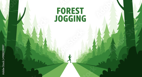 Forest Jogging Illustration Shows Silhouette Person Running Through Greenery Environment