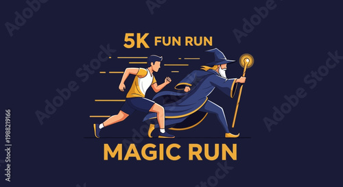 Fantasy Fun Run Event Featuring A Runner And A Wizard In Dynamic Motion