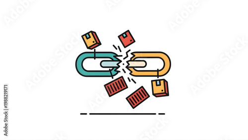 Broken Supply Chain Icon with Disrupted Trade Flow