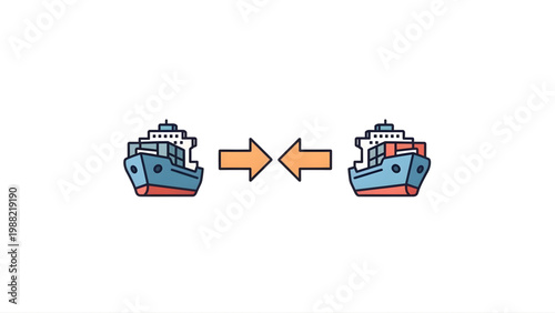 Import Export Conflict Icon with Opposing Cargo Ships
