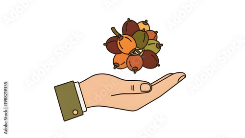 Palm Oil Harvest Icon with Farmer Agriculture Concept