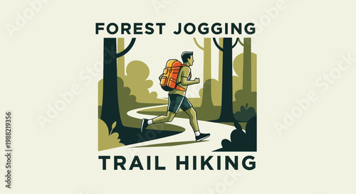 Forest Trail Jogging Illustration Depicting Outdoor Adventure and Recreational Pursuit