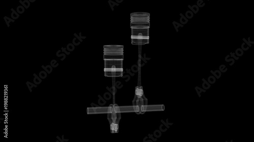 Wireframe Car Engine with Two Cylinders and Rotating Crankshaft on Black Background - 3d 4k animation (3840 x 2160 px)
