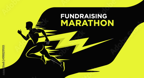Fundraising Marathon Illustration Featuring a Running Athlete, Promoting Charity Event