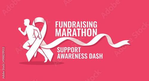 Fundraising Marathon Illustration Featuring Runner With Awareness Ribbon for Supportive Cause