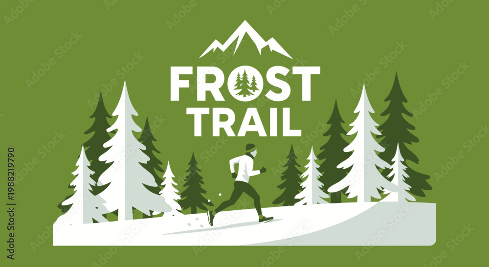 Obraz premium Frost Trail Runner in Snowy Forest: Vector Illustration For Outdoor Adventure