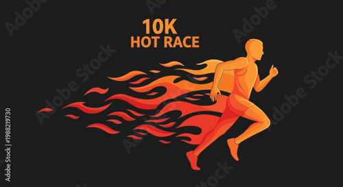 Fiery 10K Race Runner Burning: Dynamic Sports Illustration for Marathon Motivation