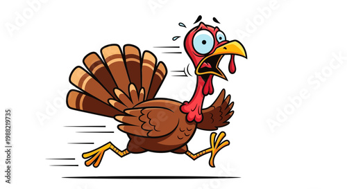 Frightened Turkey Sprinting Away for Survival on a Bright White Background